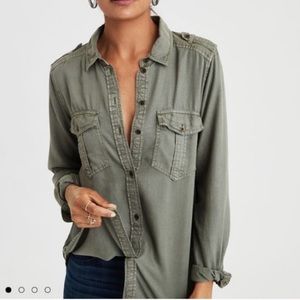 American Eagle Boyfriend Fit Army Green Shirt